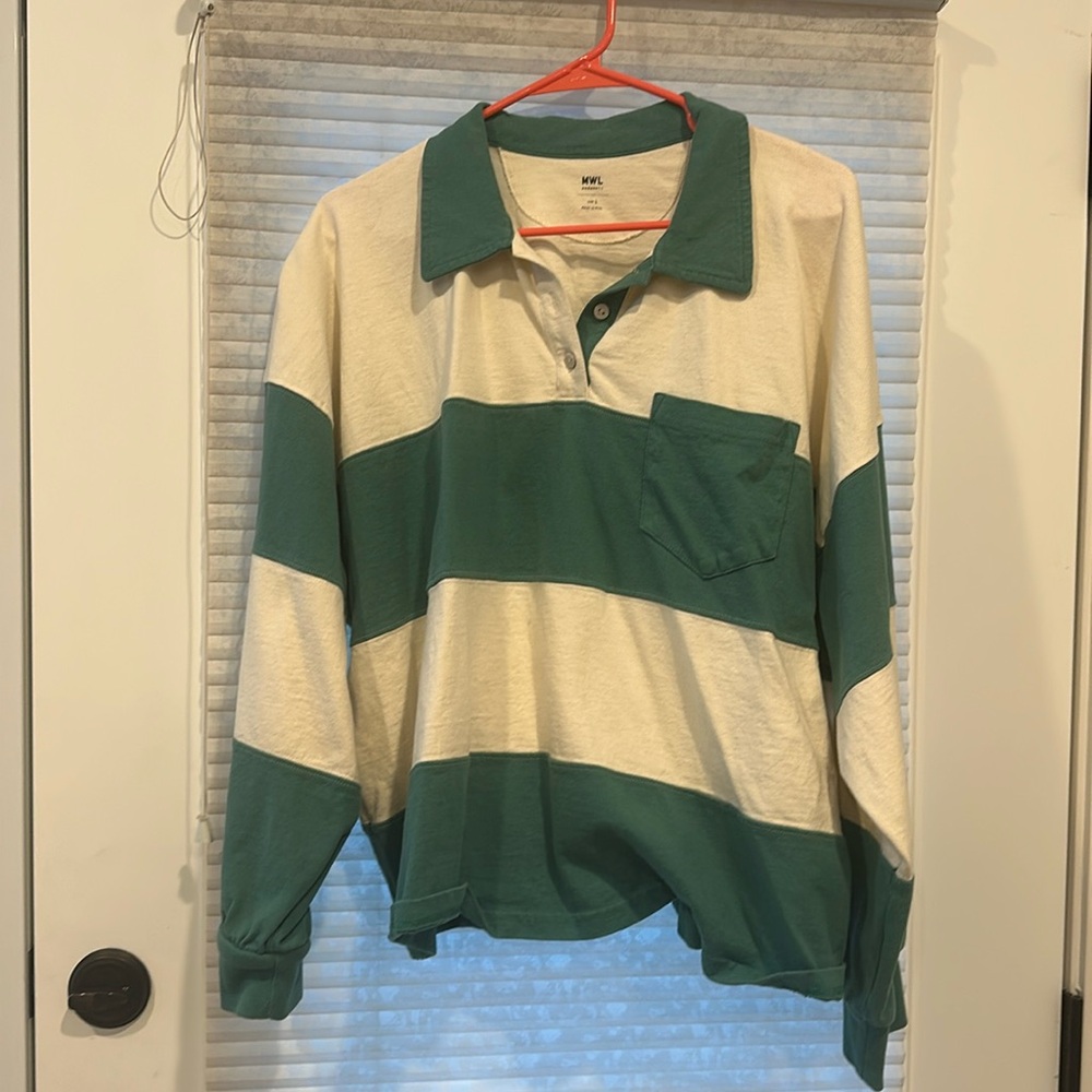 Madewell Striped Rugby Polo Shirt sz Large color green and white